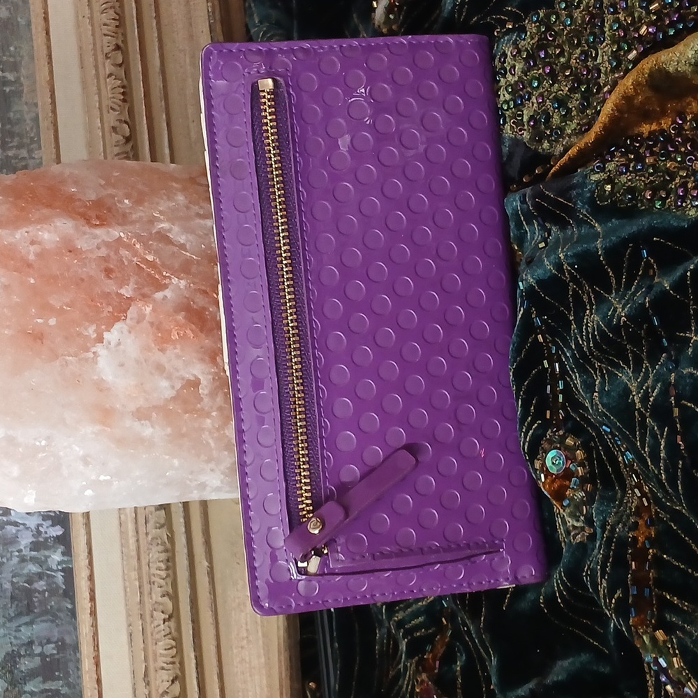 KATE SPADE ♠️ Carmine Street Bazookapik Purple Polka Dot Texture Snappy Wallet - Picture 3 of 11